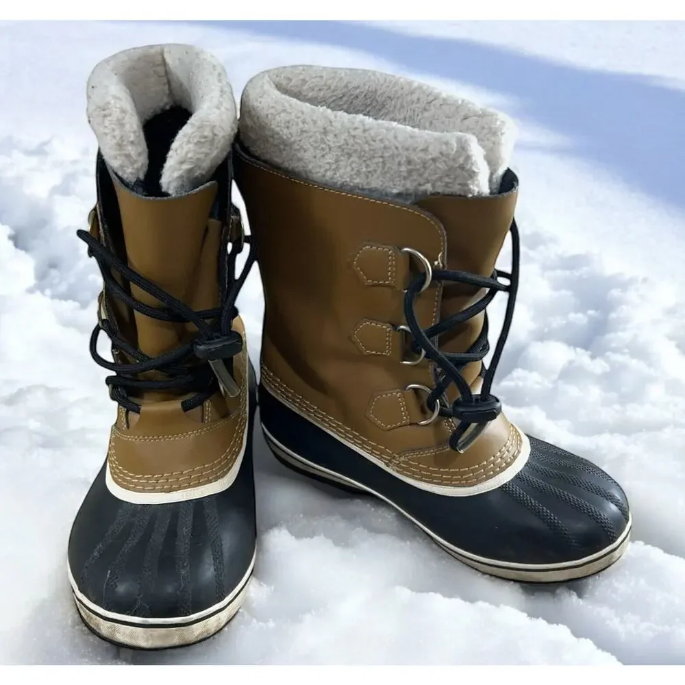 Sorel Snow Winter Duck Boots Women's Sz 4 Tan Leather Lace Up Waterproof Liners